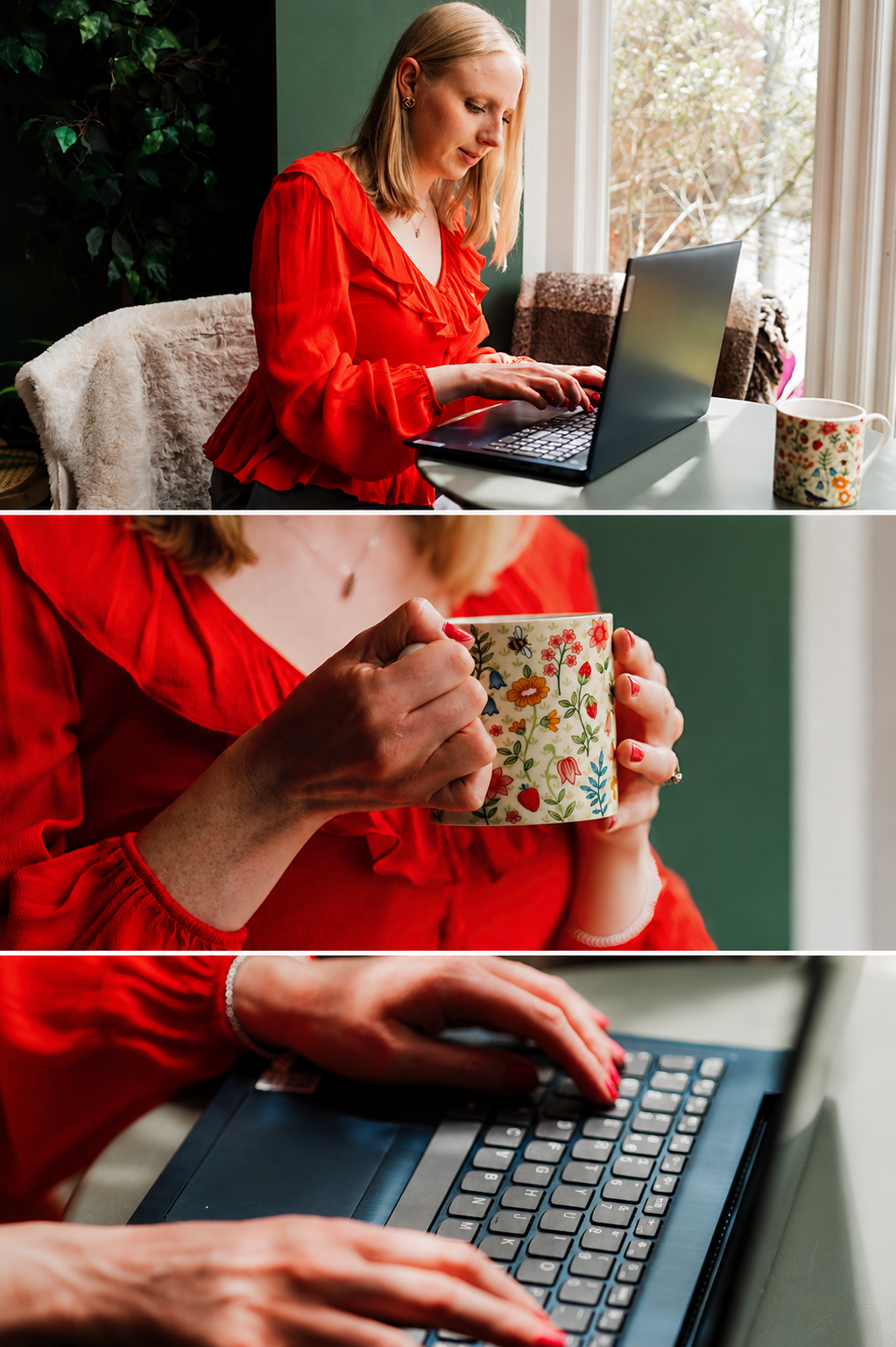 Hannah Pritchard working at her laptop