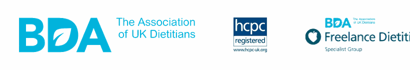 Professional registrations and certifications including HCPC, BDA, BDA Freelance Dietitians and more
